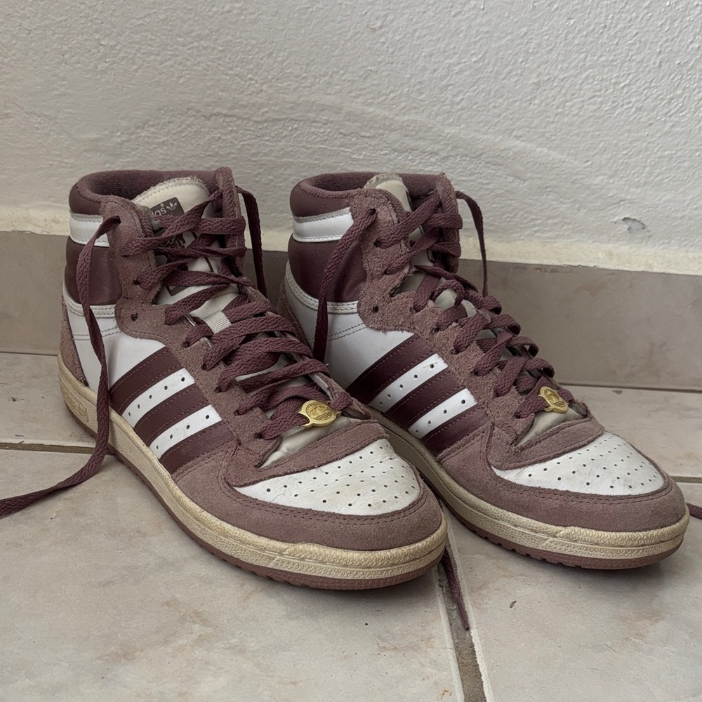 Adidas High-Top Sneakers in Maroon and White